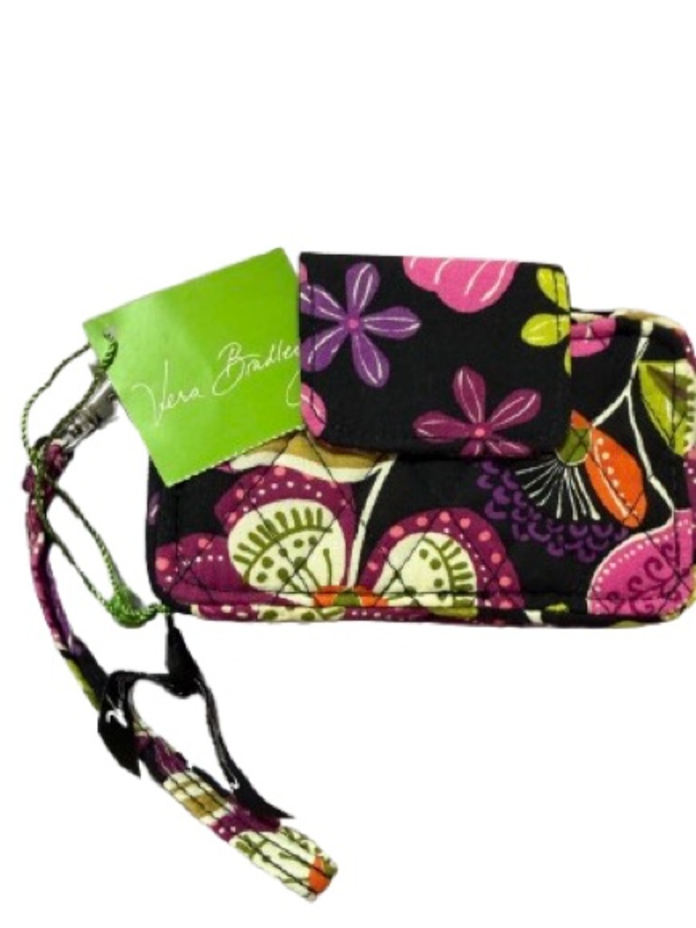 Vera BradleyโPirouette PinkโQuilted Smartphone Wristlet Black, Pink & Green-NWT